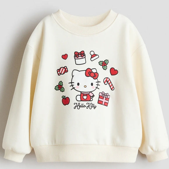 H&M Girls Sanrio Hello Kitty Cream Holiday Christmas Sweatshirt Size 6x/7 NEW